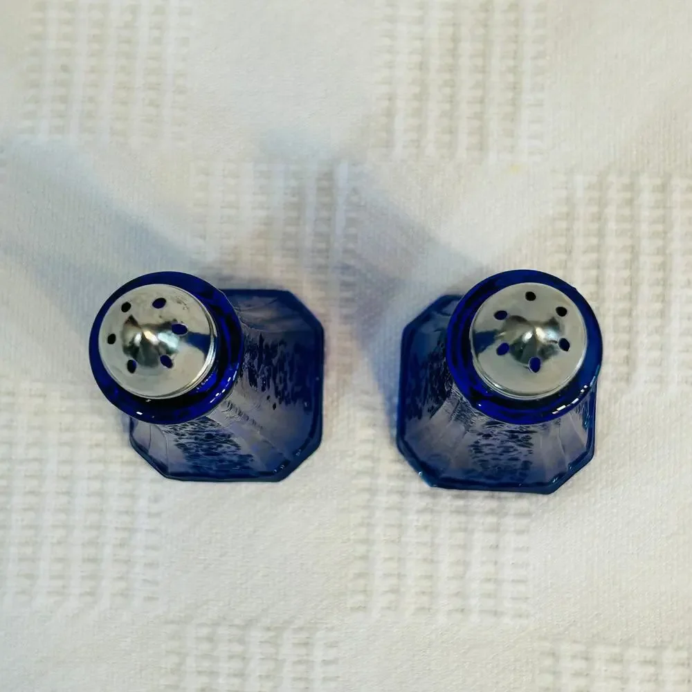 Salt & Pepper Shakers Cobalt Blue Glass 4.5